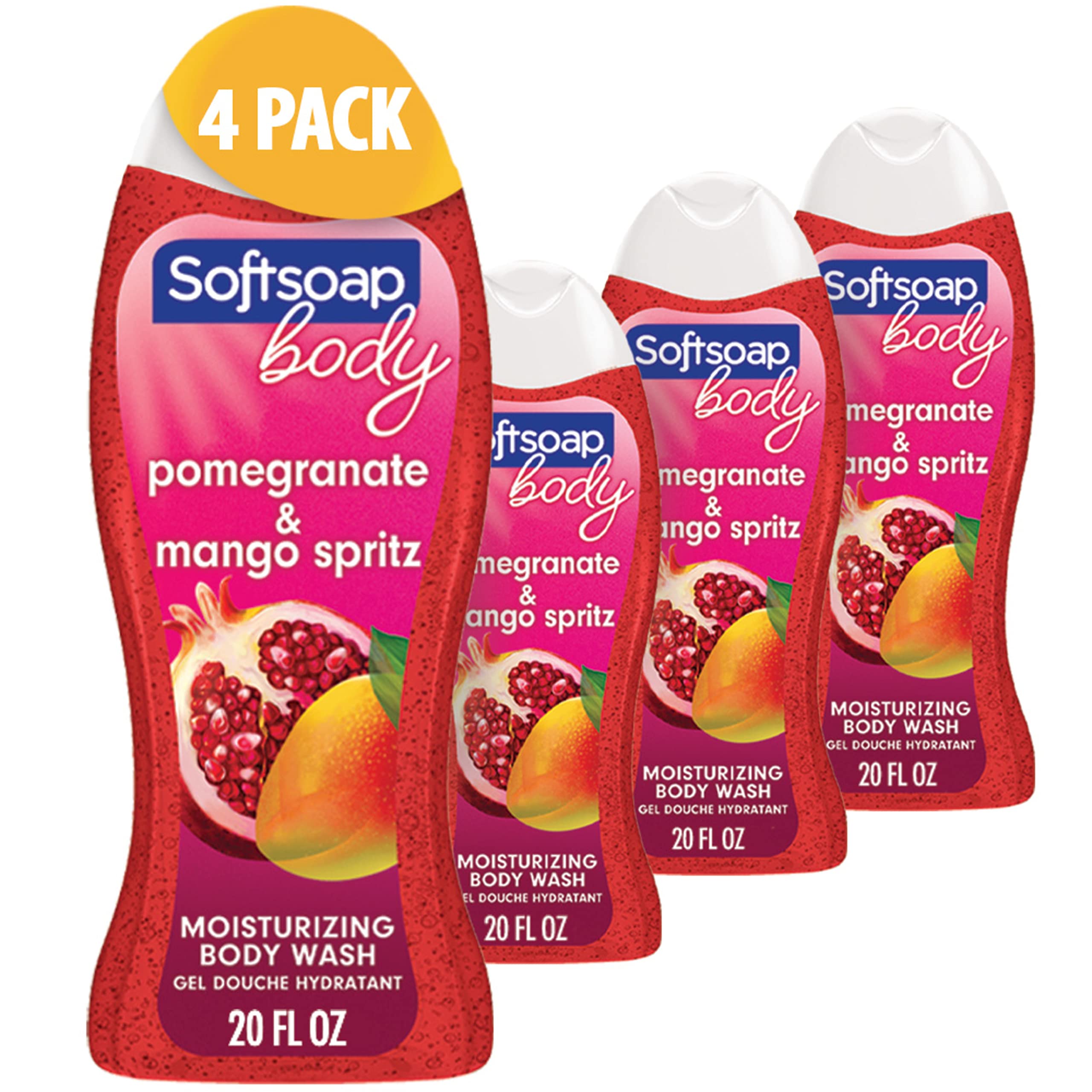 Softsoap Moisturizing Body Wash Shower Gel for Women, Pomegranate and Mango - 20 fluid ounce (4 Pack)